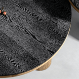 Rustic Round Coffee Table Set – Black Wood Grain Top with Solid Wood Legs - StoolTopia