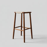 Scandinavian Wooden Bar Stool - Wicker Seat with Medium Wood Tone - StoolTopia