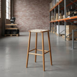 Scandinavian Wooden Bar Stool - Wicker Seat with Medium Wood Tone - StoolTopia
