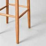 Scandinavian Wooden Bar Stool - Wicker Seat with Medium Wood Tone - StoolTopia