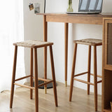 Scandinavian Wooden Bar Stool - Wicker Seat with Medium Wood Tone - StoolTopia