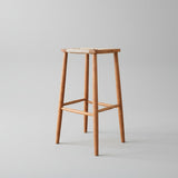 Scandinavian Wooden Bar Stool - Wicker Seat with Medium Wood Tone - StoolTopia