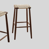 Scandinavian Wooden Bar Stool - Wicker Seat with Medium Wood Tone - StoolTopia