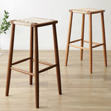 Scandinavian Wooden Bar Stool - Wicker Seat with Medium Wood Tone - StoolTopia