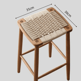 Scandinavian Wooden Bar Stool - Wicker Seat with Medium Wood Tone - StoolTopia