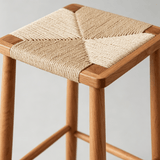 Scandinavian Wooden Bar Stool - Wicker Seat with Medium Wood Tone - StoolTopia