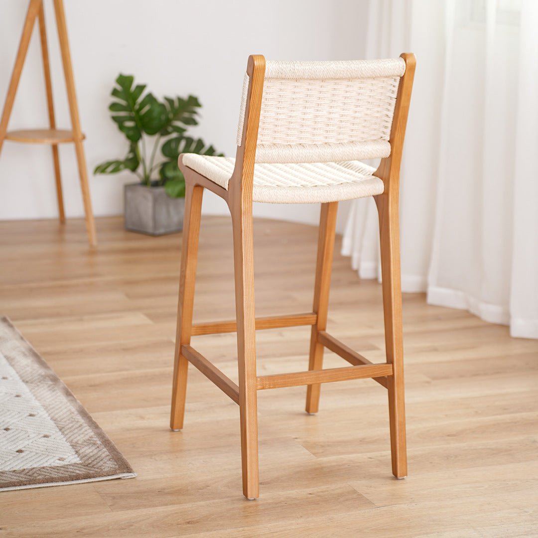 Scandinavian Woven Bar Stool – Solid Wood & Natural Rope Seat – StoolTopia
