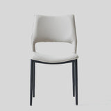 Sleek and Modern: White Leather Dining Chair with Ergonomic Design and Sturdy Black Legs - StoolTopia