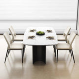 Sleek and Modern: White Leather Dining Chair with Ergonomic Design and Sturdy Black Legs - StoolTopia