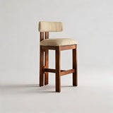 Solid Ash Wood Bar Stool | French Retro Upholstered Counter Chair, No Assembly - StoolTopia