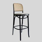 Solid Wood Rattan Bar Chairs Nordic Leisure Backrest High Bar Stool for Kitchen Furniture European Hotel Designer Bar stools - StoolTopia