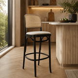 Solid Wood Rattan Bar Chairs Nordic Leisure Backrest High Bar Stool for Kitchen Furniture European Hotel Designer Bar stools - StoolTopia