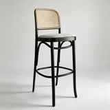 Solid Wood Rattan Bar Chairs Nordic Leisure Backrest High Bar Stool for Kitchen Furniture European Hotel Designer Bar stools - StoolTopia