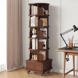 Solid Wood Rotating Bookshelf with Drawer – Mobile Corner Storage Tower - StoolTopia