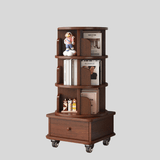 Solid Wood Rotating Bookshelf with Drawer – Mobile Corner Storage Tower - StoolTopia