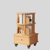 Solid Wood Rotating Bookshelf with Drawer – Mobile Corner Storage Tower - StoolTopia