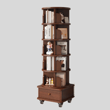 Solid Wood Rotating Bookshelf with Drawer – Mobile Corner Storage Tower - StoolTopia