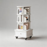 Solid Wood Rotating Bookshelf with Drawer – Mobile Corner Storage Tower - StoolTopia
