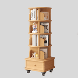 Solid Wood Rotating Bookshelf with Drawer – Mobile Corner Storage Tower - StoolTopia
