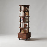 Solid Wood Rotating Bookshelf with Drawer – Mobile Corner Storage Tower - StoolTopia