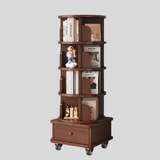 Solid Wood Rotating Bookshelf with Drawer – Mobile Corner Storage Tower - StoolTopia