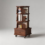 Solid Wood Rotating Bookshelf with Drawer – Mobile Corner Storage Tower - StoolTopia