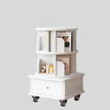 Solid Wood Rotating Bookshelf with Drawer – Mobile Corner Storage Tower - StoolTopia