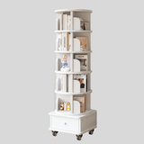 Solid Wood Rotating Bookshelf with Drawer – Mobile Corner Storage Tower - StoolTopia
