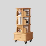 Solid Wood Rotating Bookshelf with Drawer – Mobile Corner Storage Tower - StoolTopia