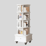 Solid Wood Rotating Bookshelf with Drawer – Mobile Corner Storage Tower - StoolTopia