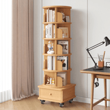 Solid Wood Rotating Bookshelf with Drawer – Mobile Corner Storage Tower - StoolTopia