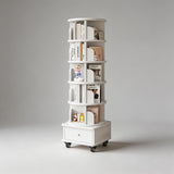 Solid Wood Rotating Bookshelf with Drawer – Mobile Corner Storage Tower - StoolTopia