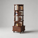 Solid Wood Rotating Bookshelf with Drawer – Mobile Corner Storage Tower - StoolTopia