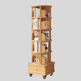 Solid Wood Rotating Bookshelf with Drawer – Mobile Corner Storage Tower - StoolTopia