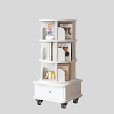 Solid Wood Rotating Bookshelf with Drawer – Mobile Corner Storage Tower - StoolTopia