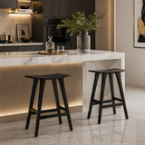 Solid Wood Saddle Bar Stool | Woven or Upholstered Seat | 65–75cm - StoolTopia