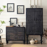 Tall Hand-Carved Cabinet with Double Doors (70×35×160cm) - StoolTopia