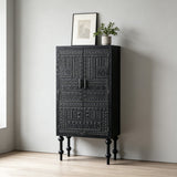 Tall Hand-Carved Cabinet with Double Doors (70×35×160cm) - StoolTopia