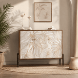 Tropical Leaf Carved Wooden Sideboard - Luxury Gold Accent Storage Cabinet - StoolTopia