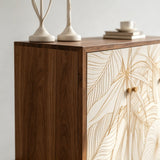 Tropical Leaf Carved Wooden Sideboard - Luxury Gold Accent Storage Cabinet - StoolTopia