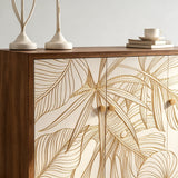 Tropical Leaf Carved Wooden Sideboard - Luxury Gold Accent Storage Cabinet - StoolTopia