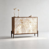 Tropical Leaf Carved Wooden Sideboard - Luxury Gold Accent Storage Cabinet - StoolTopia
