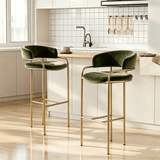Upholstered Bar Stool with Gold Metal Frame - Velvet or Leather High Chair - StoolTopia