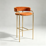 Upholstered Bar Stool with Gold Metal Frame - Velvet or Leather High Chair - StoolTopia