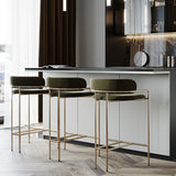 Upholstered Bar Stool with Gold Metal Frame - Velvet or Leather High Chair - StoolTopia