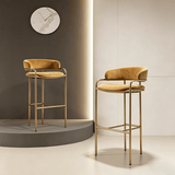Upholstered Bar Stool with Gold Metal Frame - Velvet or Leather High Chair - StoolTopia