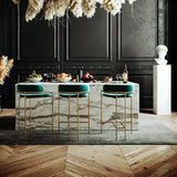 Upholstered Bar Stool with Gold Metal Frame - Velvet or Leather High Chair - StoolTopia