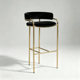 Upholstered Bar Stool with Gold Metal Frame - Velvet or Leather High Chair - StoolTopia