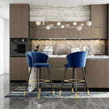 Velvet Bar Stool with Gold Metal Base - Modern High Chair with Backrest - StoolTopia