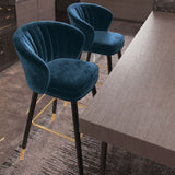 Velvet Bar Stool with Gold Metal Base - Modern High Chair with Backrest - StoolTopia